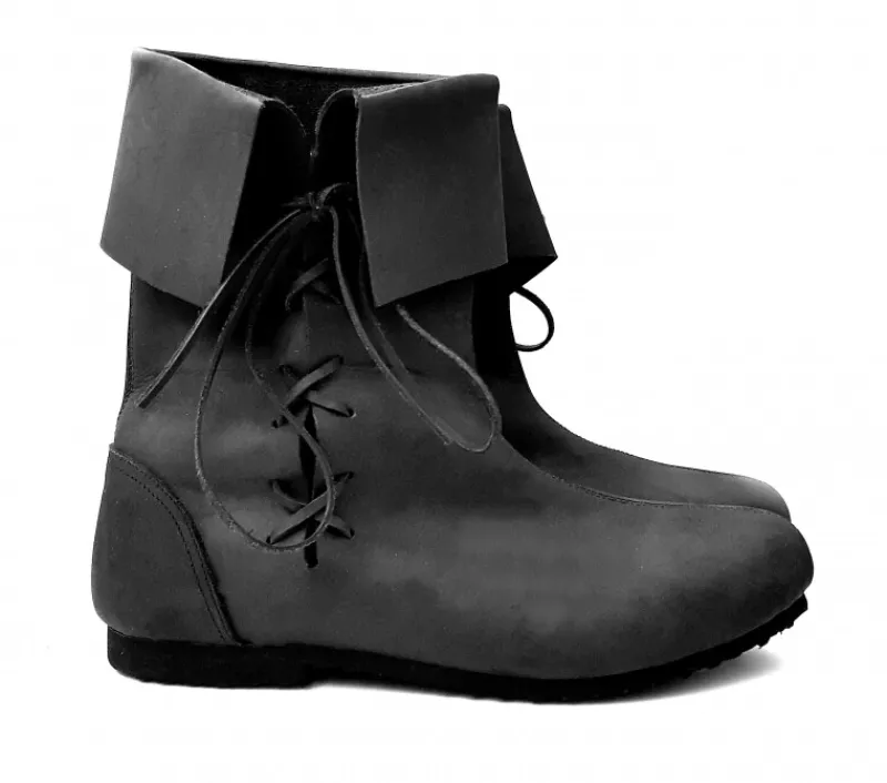 Store Leonardo Carbone 008 Mittelalter-Stulpenstiefel aus Nubukleder- Schwarz