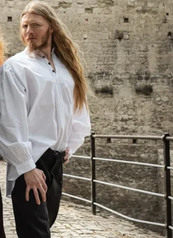 Hot Leonardo Carbone Biesenhemd mit Holzknöpfen "Oswald" Weiß