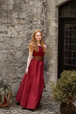 Outlet Leonardo Carbone Bodenlanges Kleid mit Schulterrüsche "Clara" Rot