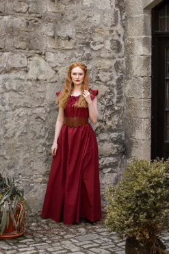 Outlet Leonardo Carbone Bodenlanges Kleid mit Schulterrüsche "Clara" Rot
