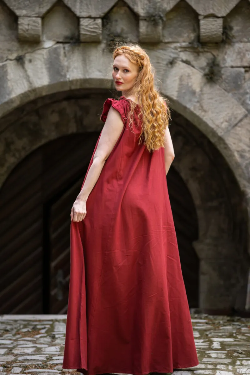 Outlet Leonardo Carbone Bodenlanges Kleid mit Schulterrüsche "Clara" Rot