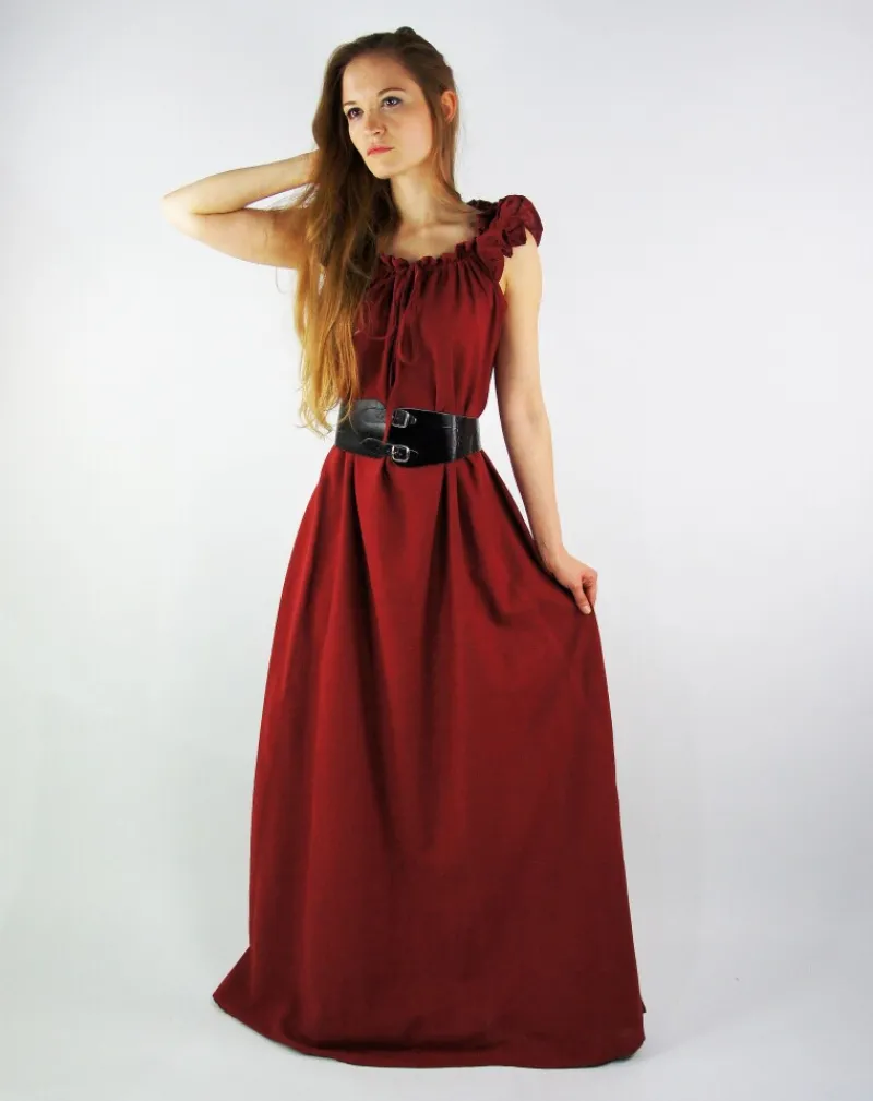 Outlet Leonardo Carbone Bodenlanges Kleid mit Schulterrüsche "Clara" Rot