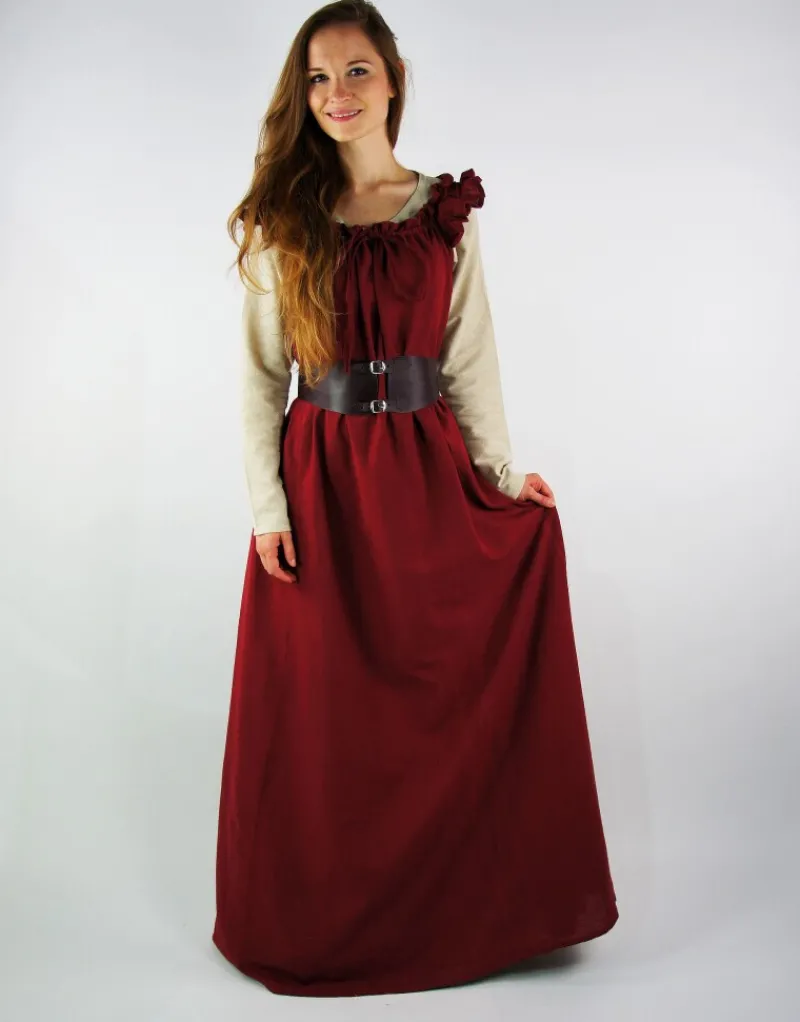 Outlet Leonardo Carbone Bodenlanges Kleid mit Schulterrüsche "Clara" Rot