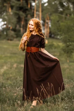 Online Leonardo Carbone Bodenlanges Kurzarmkleid "Melisande" Braun