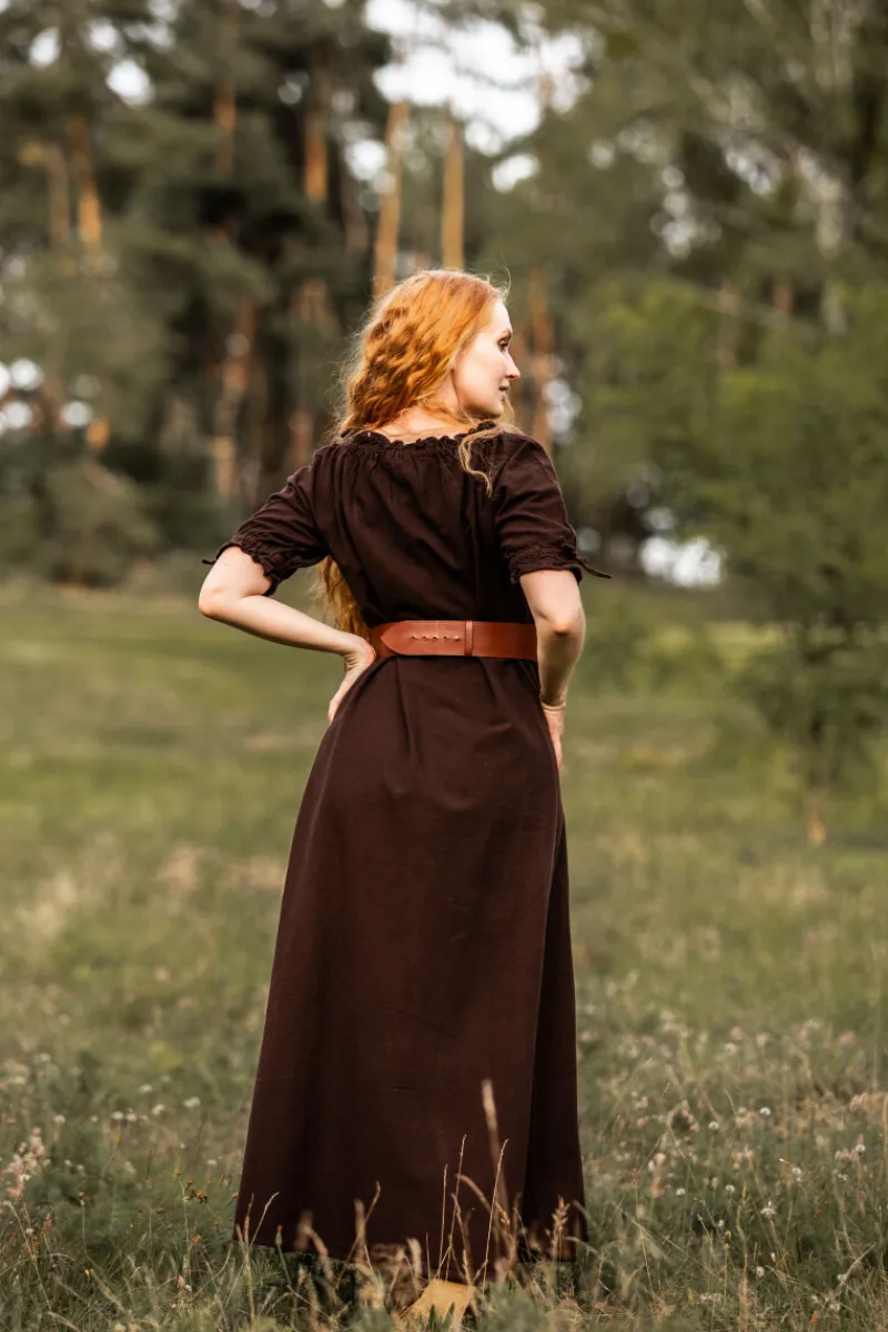 Online Leonardo Carbone Bodenlanges Kurzarmkleid "Melisande" Braun