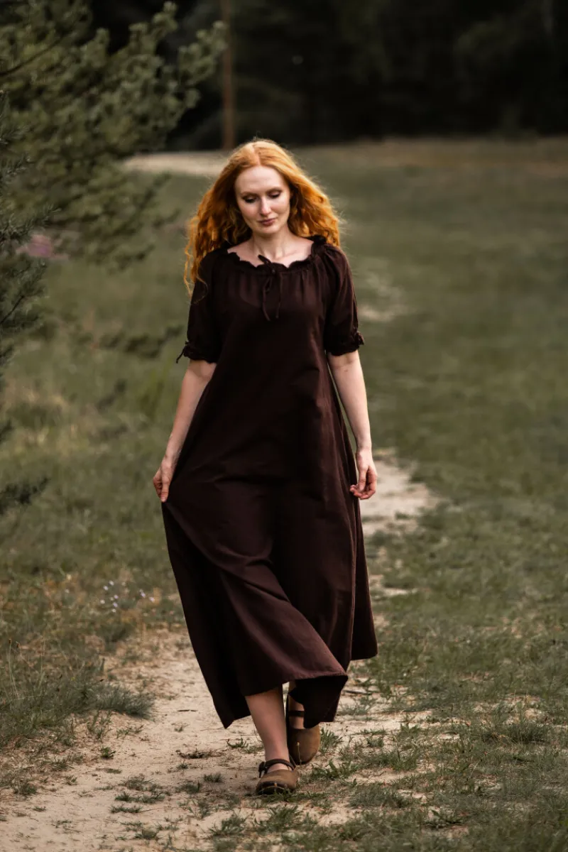 Online Leonardo Carbone Bodenlanges Kurzarmkleid "Melisande" Braun