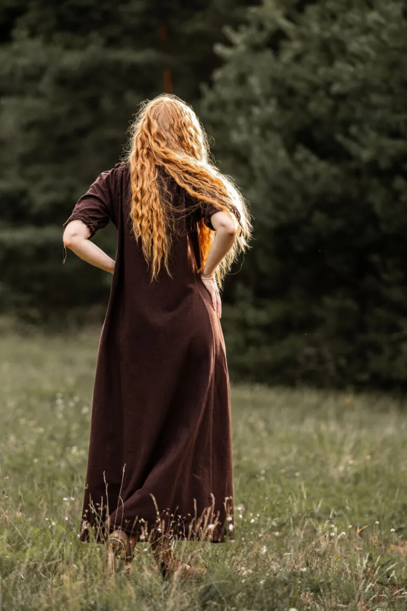 Online Leonardo Carbone Bodenlanges Kurzarmkleid "Melisande" Braun