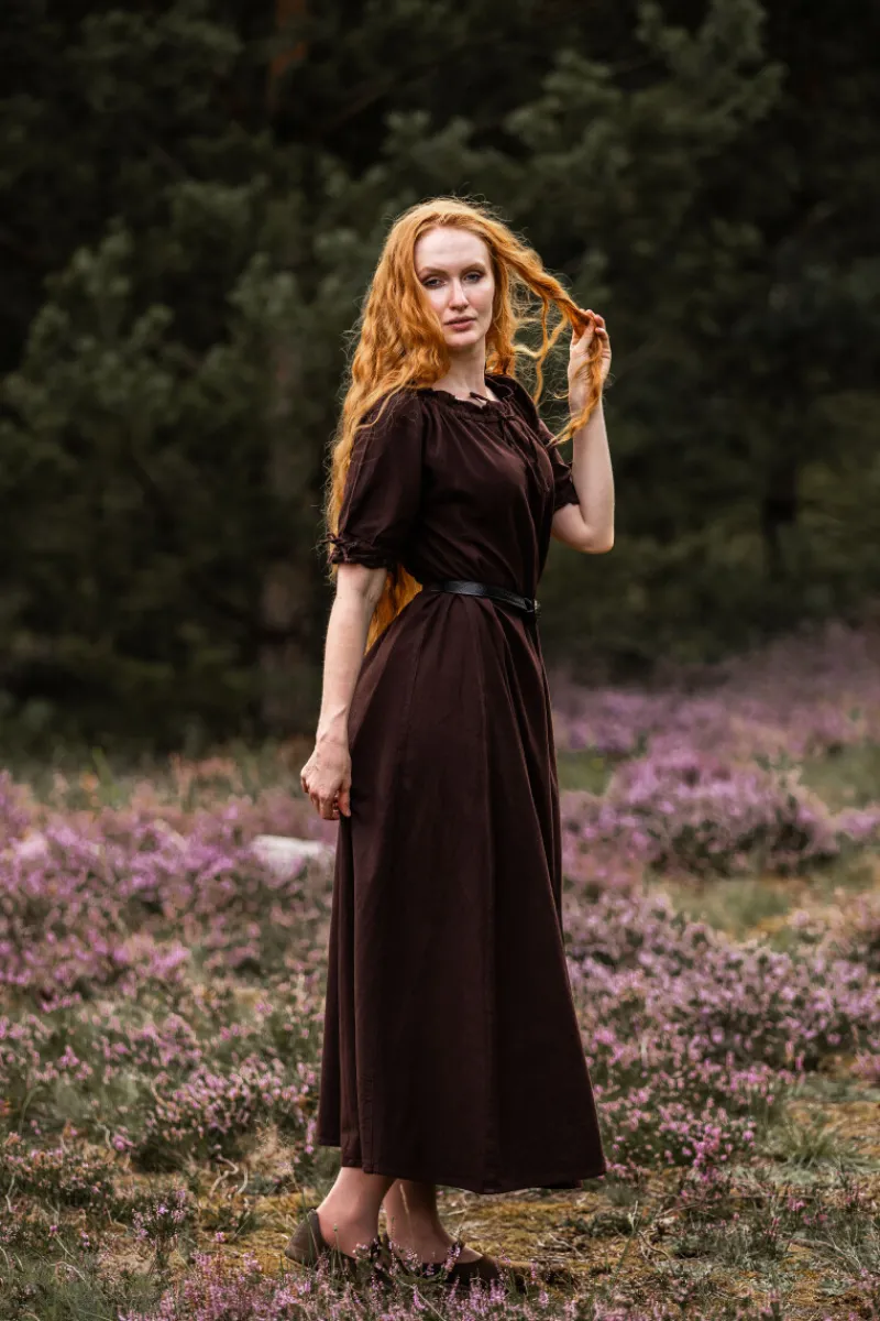 Online Leonardo Carbone Bodenlanges Kurzarmkleid "Melisande" Braun
