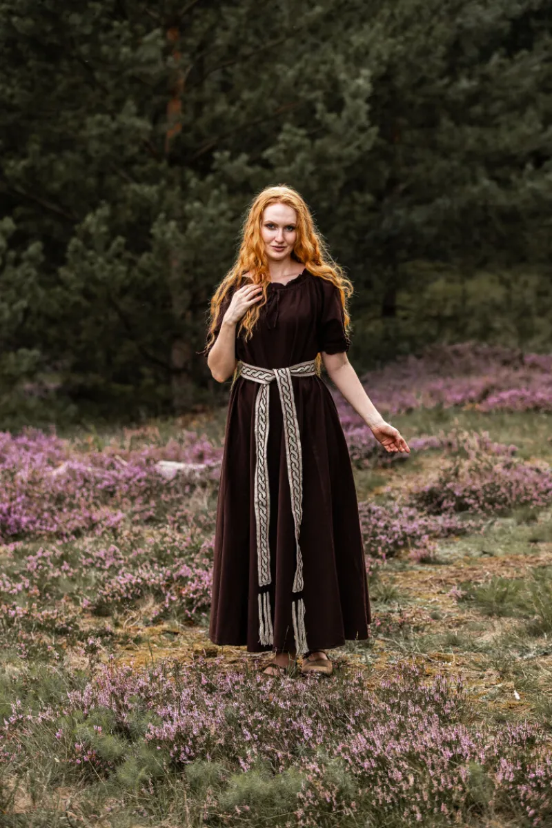 Online Leonardo Carbone Bodenlanges Kurzarmkleid "Melisande" Braun