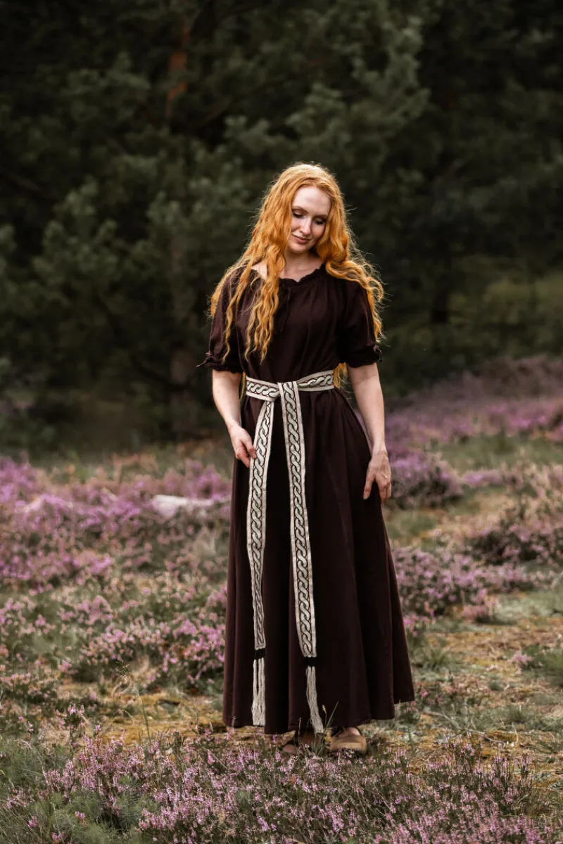 Online Leonardo Carbone Bodenlanges Kurzarmkleid "Melisande" Braun