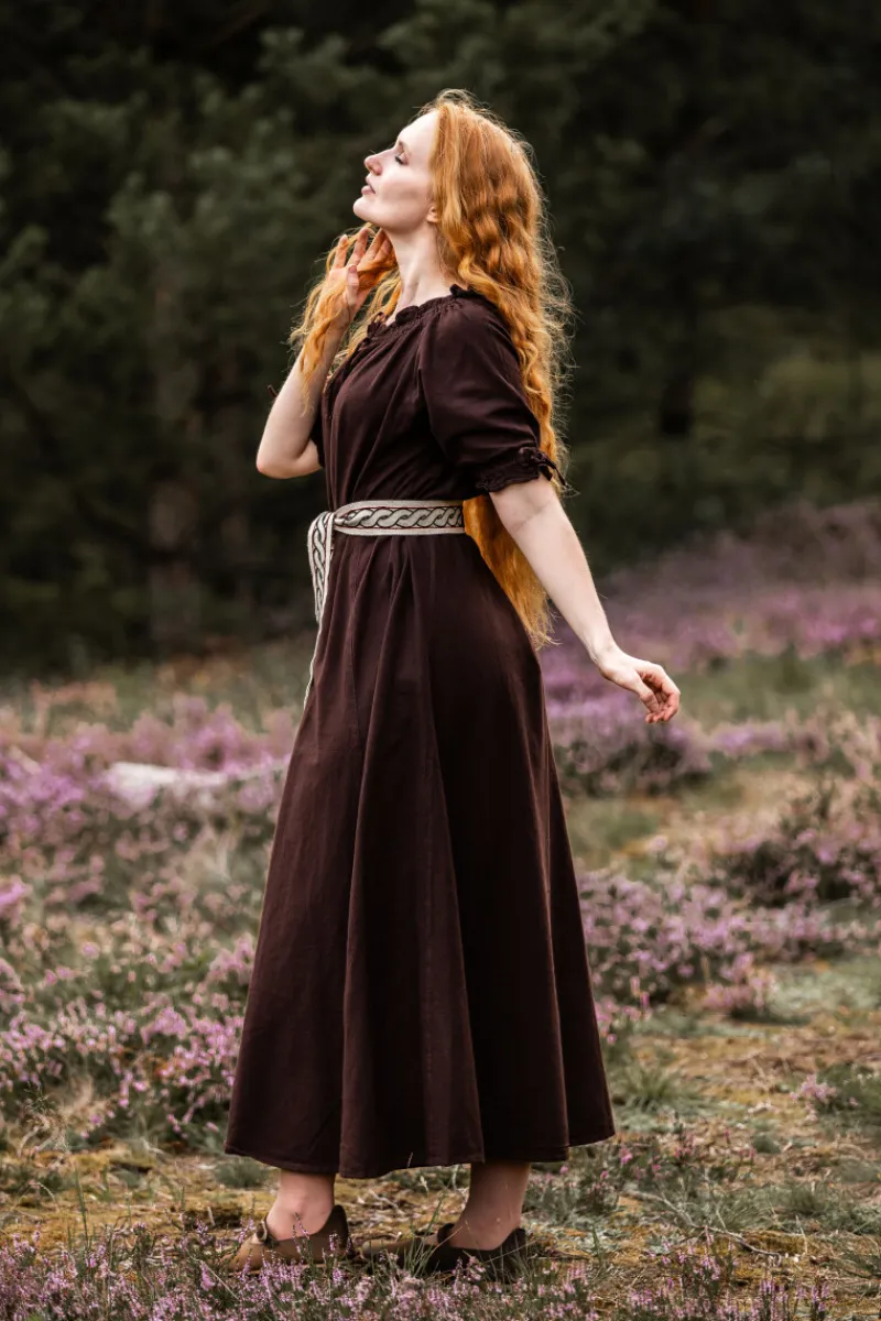 Online Leonardo Carbone Bodenlanges Kurzarmkleid "Melisande" Braun