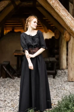 Best Leonardo Carbone Bodenlanges Kurzarmkleid "Melisande" Schwarz