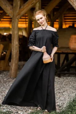 Best Leonardo Carbone Bodenlanges Kurzarmkleid "Melisande" Schwarz