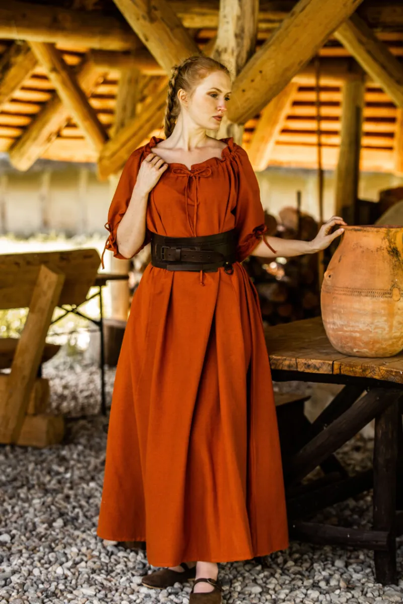 Best Sale Leonardo Carbone Bodenlanges Kurzarmkleid "Melisande" Rost