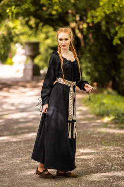 New Leonardo Carbone Bodenlanges Langarmkleid "Mechthild" Schwarz