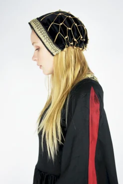 New Leonardo Carbone Edle Samthaube "Elaine" Schwarz/Gold