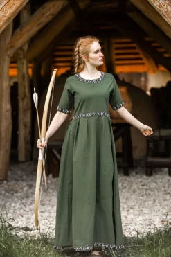 Online Leonardo Carbone Edles Kurzarmkleid mit Bordüre "Ennlin" Grün