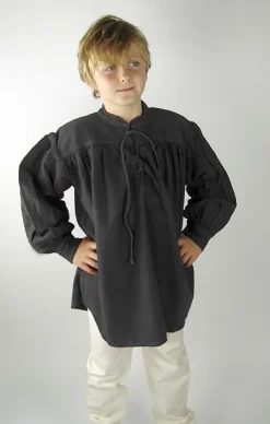 New Leonardo Carbone Kinder Stehkragen-Schnürhemd "Finn" Schwarz
