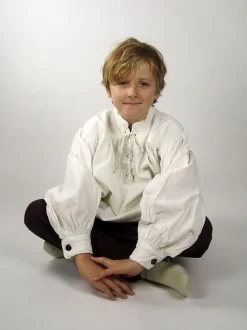 Store Leonardo Carbone Kinder Stehkragen-Schnürhemd "Finn" Weiß