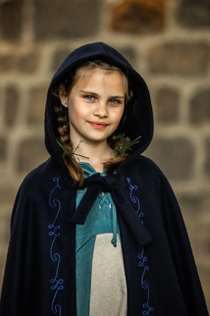 Online Leonardo Carbone Kinderumhang mit Stickerei Wolle "Hedda" Blau