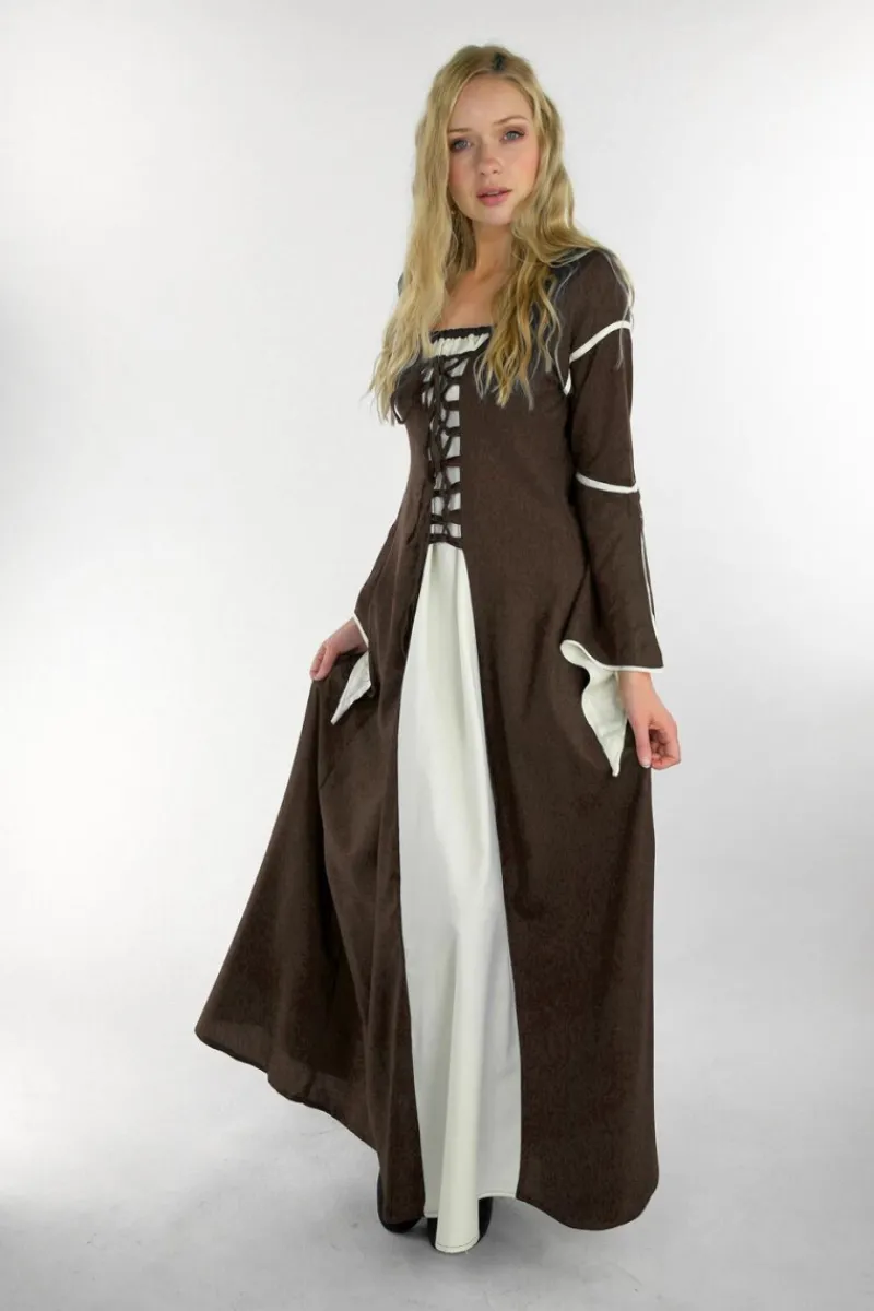 Sale Leonardo Carbone Kleid mit Trompetenärmeln "Larissa" Braun/Natur
