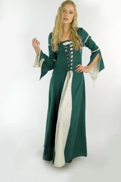 Discount Leonardo Carbone Kleid mit Trompetenärmeln "Larissa" Grün/Natur