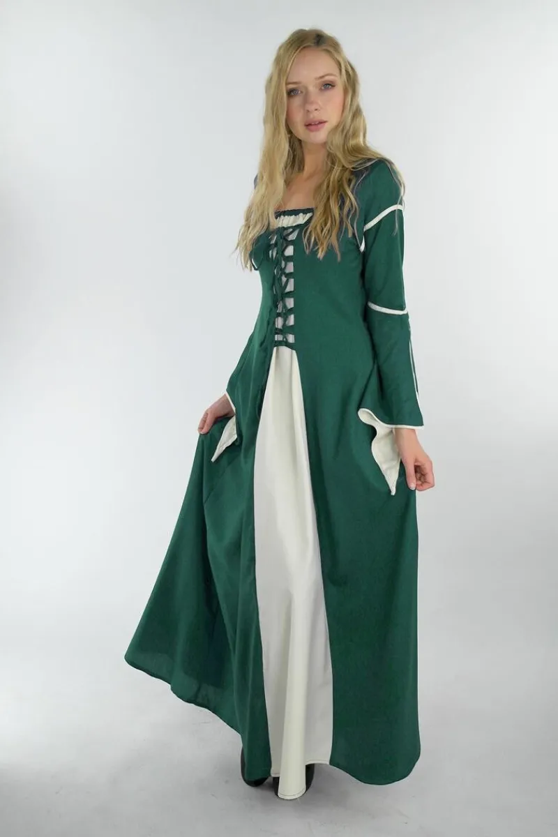 Discount Leonardo Carbone Kleid mit Trompetenärmeln "Larissa" Grün/Natur
