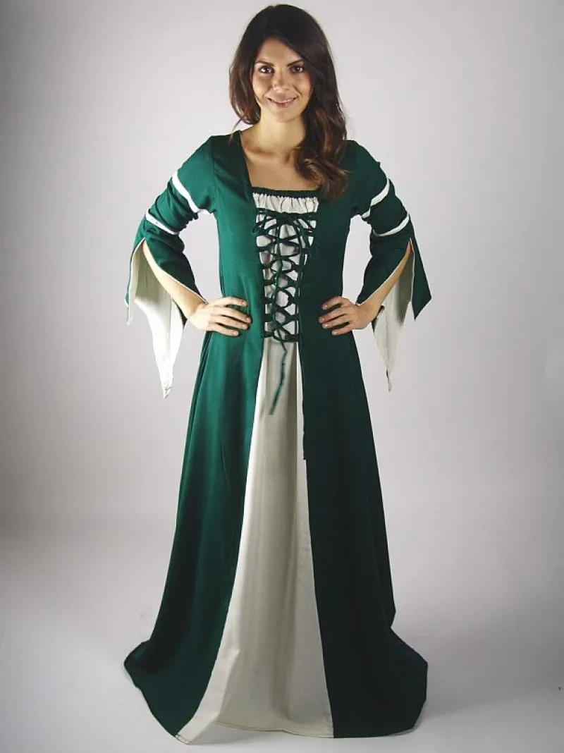 Discount Leonardo Carbone Kleid mit Trompetenärmeln "Larissa" Grün/Natur