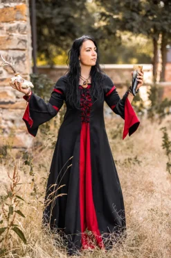 Online Leonardo Carbone Kleid mit Trompetenärmeln "Larissa" Schwarz/Rot