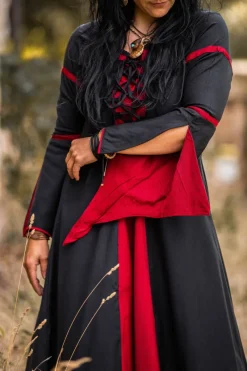 Online Leonardo Carbone Kleid mit Trompetenärmeln "Larissa" Schwarz/Rot