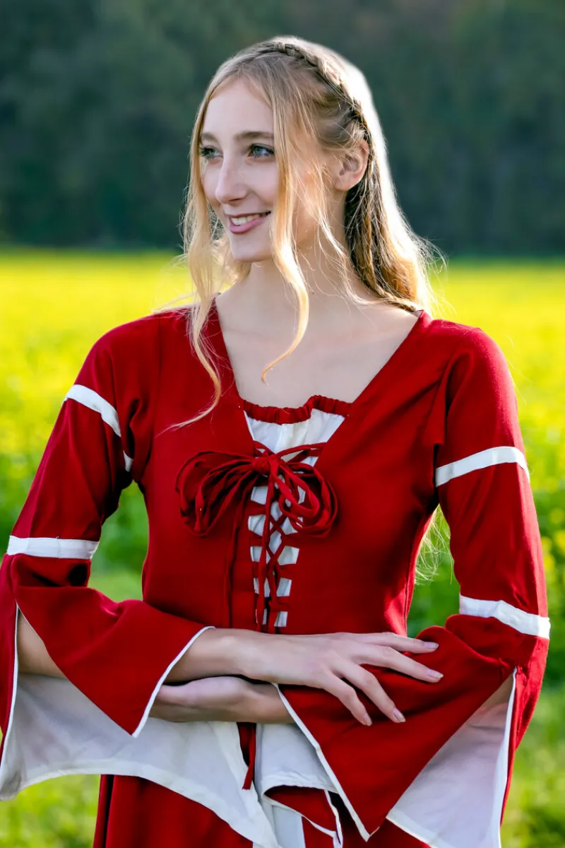 Best Leonardo Carbone Kleid mit Trompetenärmeln "Larissa" Rot/Natur