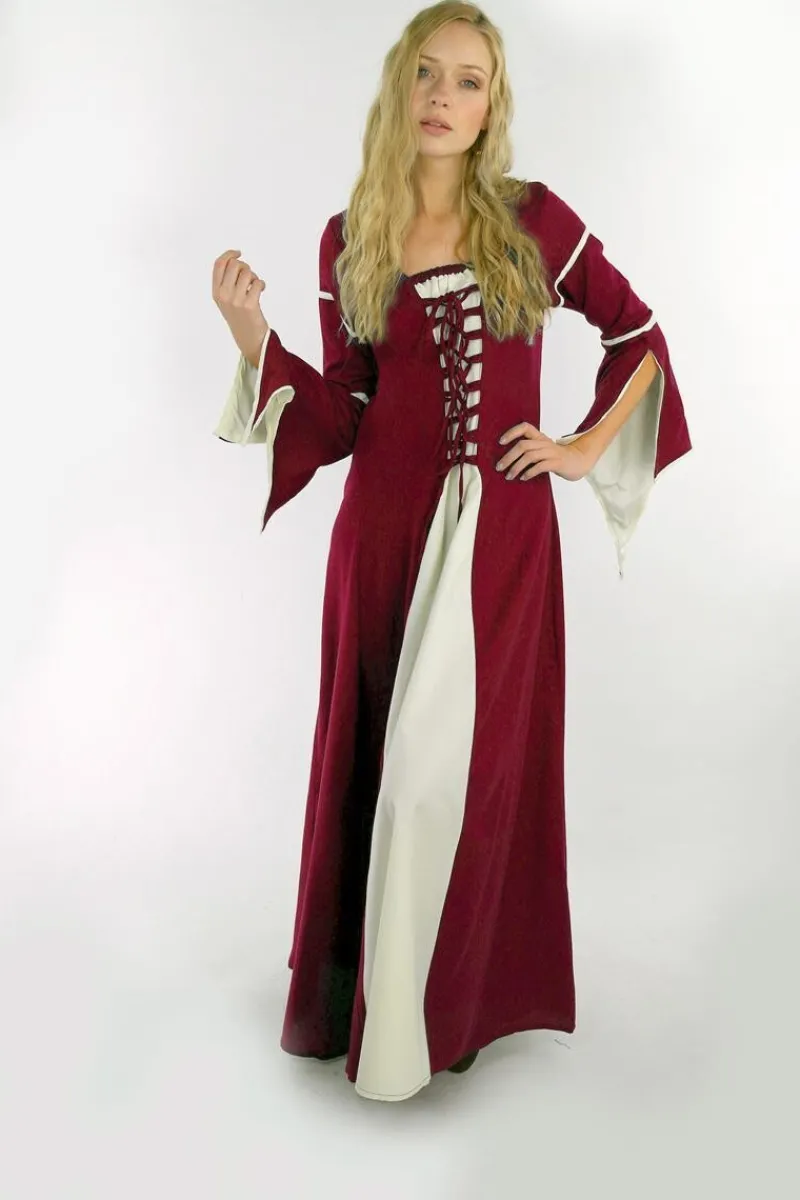 Best Leonardo Carbone Kleid mit Trompetenärmeln "Larissa" Rot/Natur