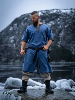 Online Leonardo Carbone Kurzarmtunika mit Bordüre "Richard" Taubenblau