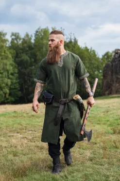 Sale Leonardo Carbone Kurzarmtunika mit Bordüre "Richard" Grün