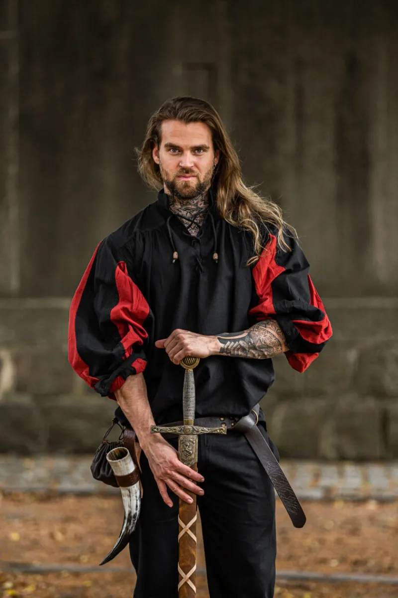 Sale Leonardo Carbone Landsknechthemd "Albert" Schwarz/Rot