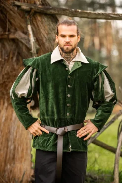 Hot Leonardo Carbone Landsknechtjacke mit geschlitzten Ärmeln "Brandolf" Grün