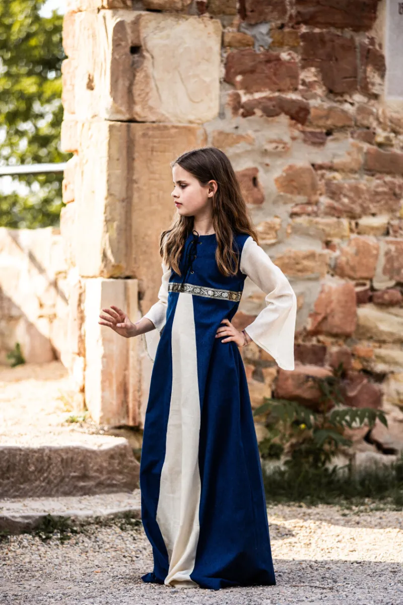 Sale Leonardo Carbone Mädchenkleid "Piccola Donna" Blau/Natur