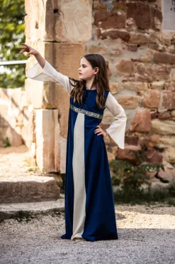 Sale Leonardo Carbone Mädchenkleid "Piccola Donna" Blau/Natur