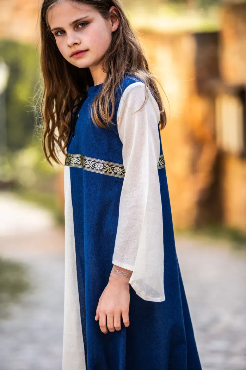 Sale Leonardo Carbone Mädchenkleid "Piccola Donna" Blau/Natur