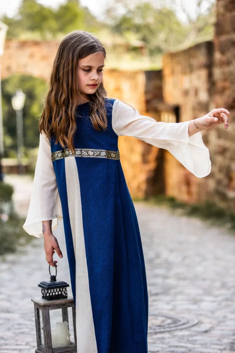 Sale Leonardo Carbone Mädchenkleid "Piccola Donna" Blau/Natur