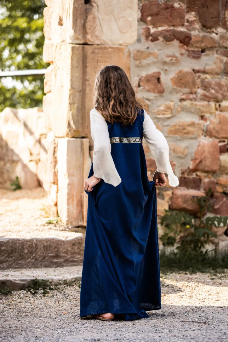 Sale Leonardo Carbone Mädchenkleid "Piccola Donna" Blau/Natur