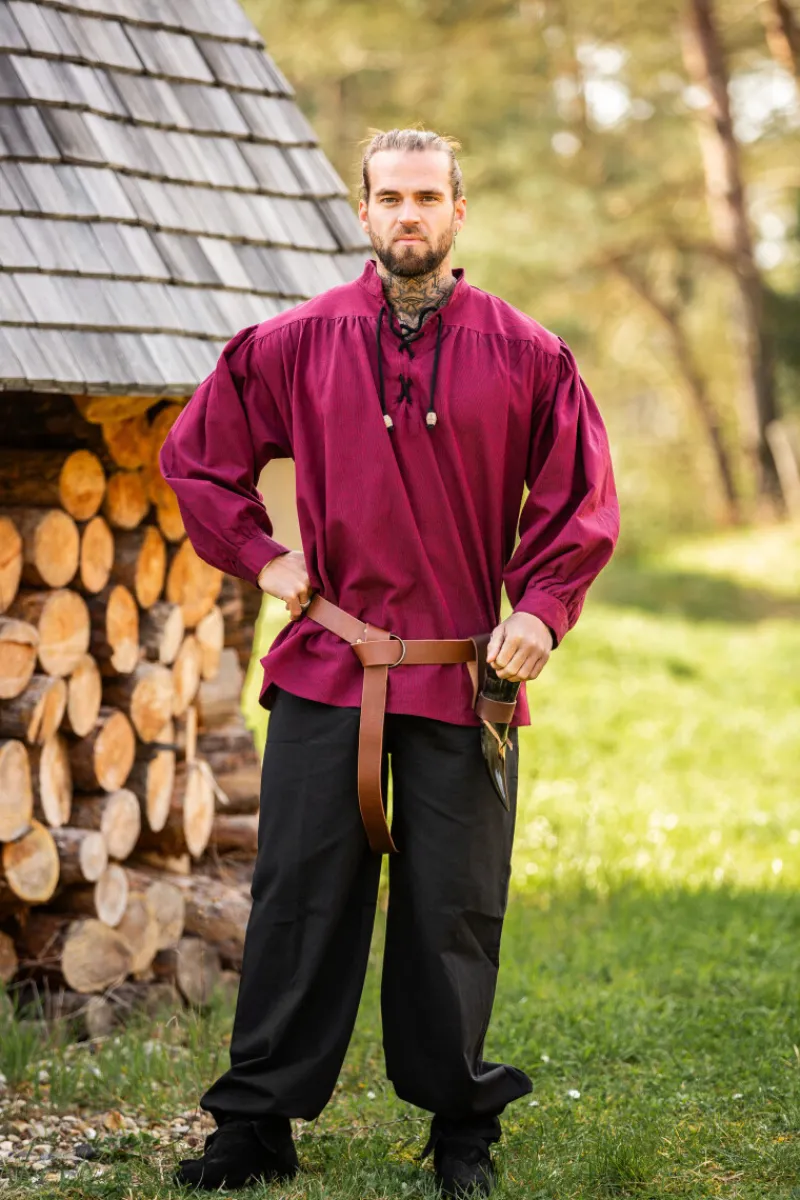 Flash Sale Leonardo Carbone Meliertes Stehkragen-Schnürhemd "Georg" Rot