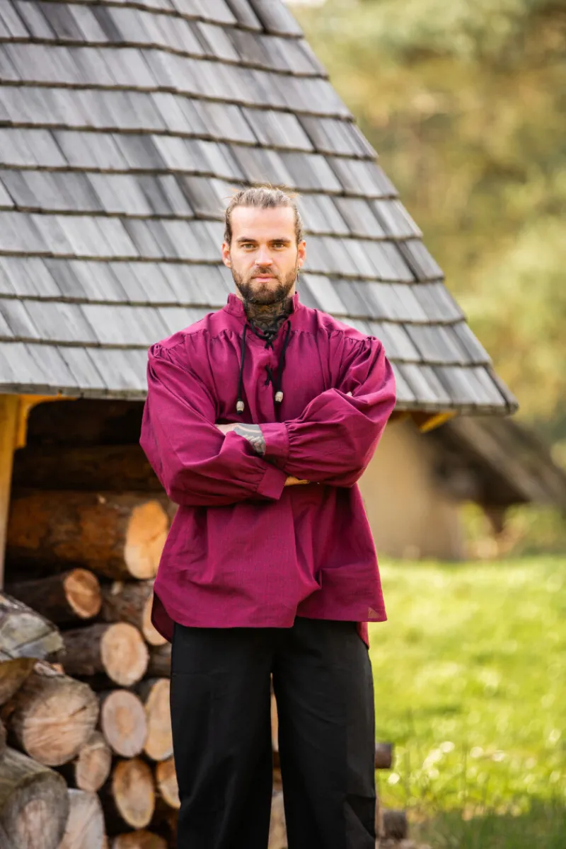 Flash Sale Leonardo Carbone Meliertes Stehkragen-Schnürhemd "Georg" Rot