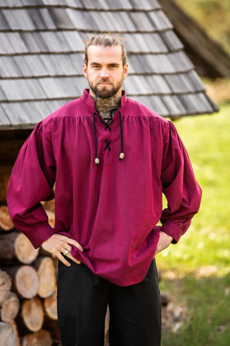 Flash Sale Leonardo Carbone Meliertes Stehkragen-Schnürhemd "Georg" Rot
