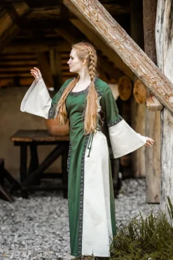 New Leonardo Carbone Mittelalter Baumwollkleid "Angie" Grün/Natur