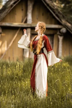 Hot Leonardo Carbone Mittelalter Baumwollkleid "Angie" Rot/Natur