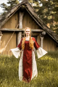 Hot Leonardo Carbone Mittelalter Baumwollkleid "Angie" Rot/Natur