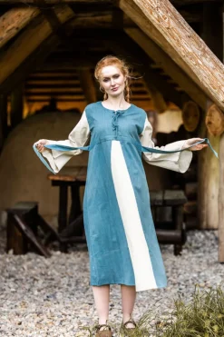 Flash Sale Leonardo Carbone Mittelalter Baumwollkleid "Ilse" Tauben Blau/Natur