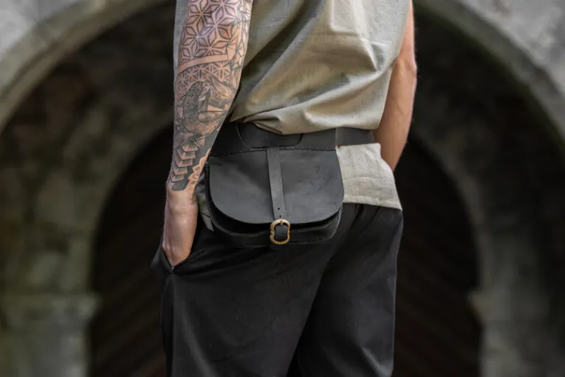 Hot Leonardo Carbone Mittelalter Gürteltasche Leder "Udo" Schwarz