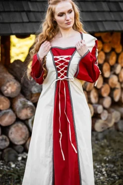 Fashion Leonardo Carbone Mittelalter Kleid Amalia Natur/Rot